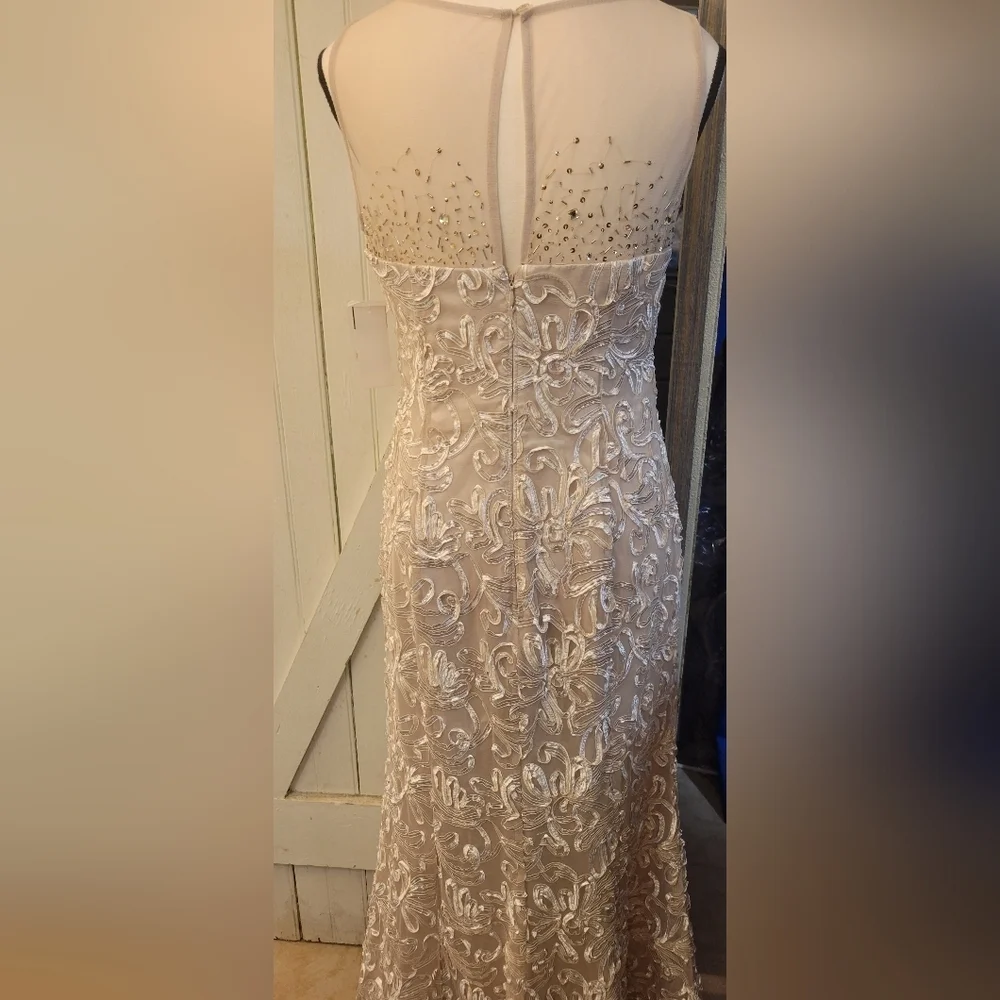 Elegant Cream Embroidered Evening Gown